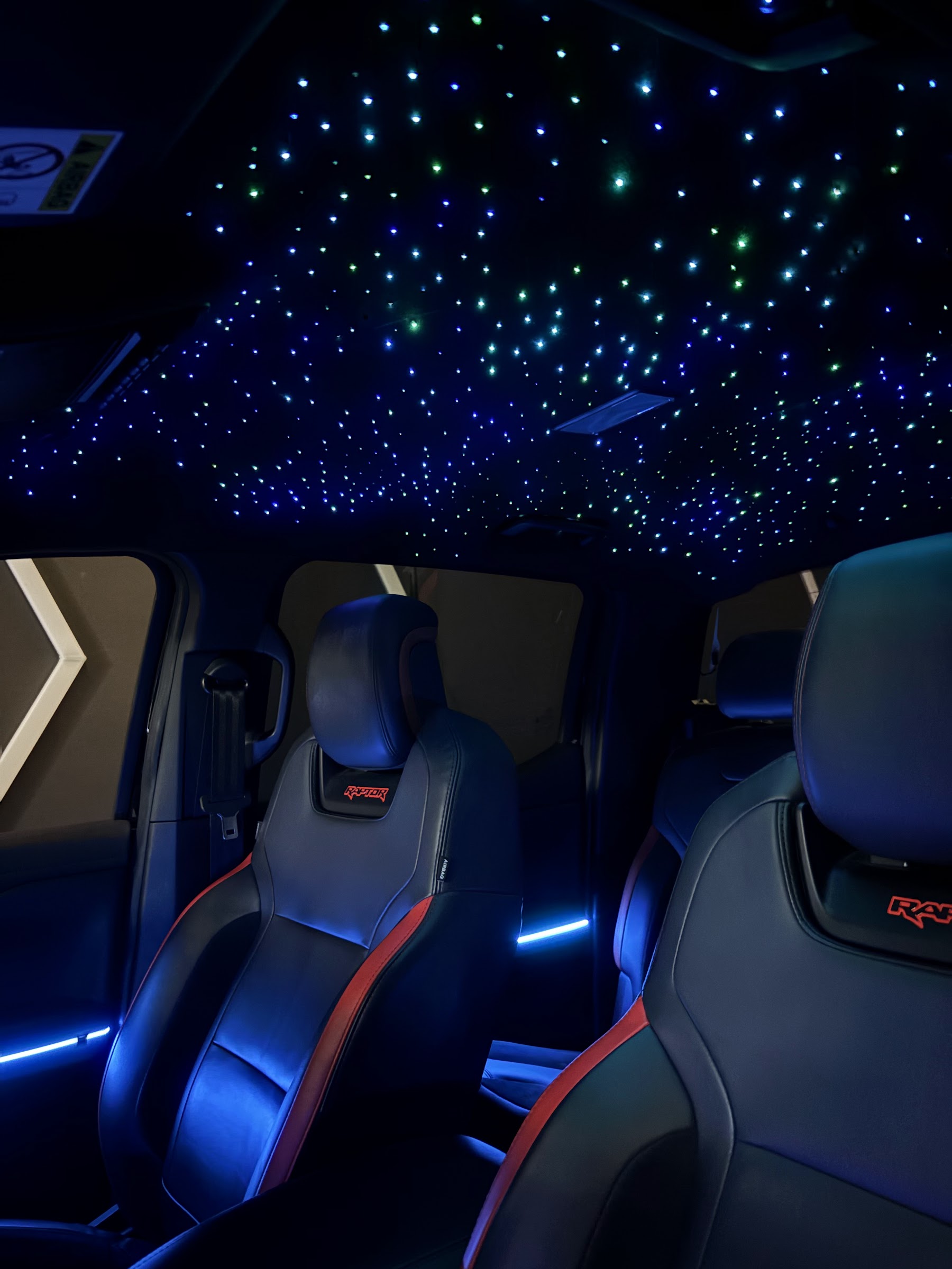 Starlight roof installation in a car cabin